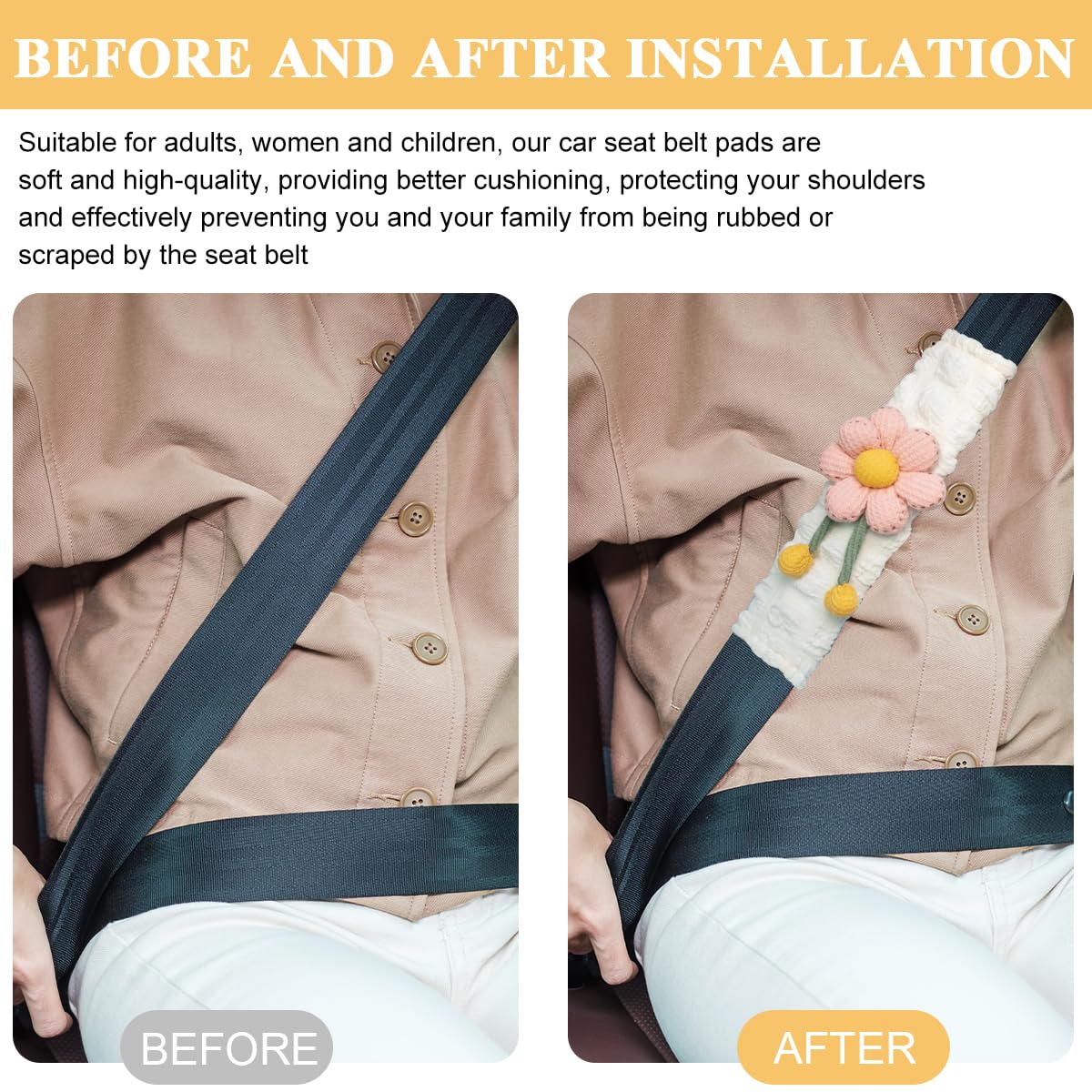 STHIRA Car Seat Belt Covers for Comfort and Style with 9.4 in Pads & Hook and Loop Closure | Soft Shoulder Protectors