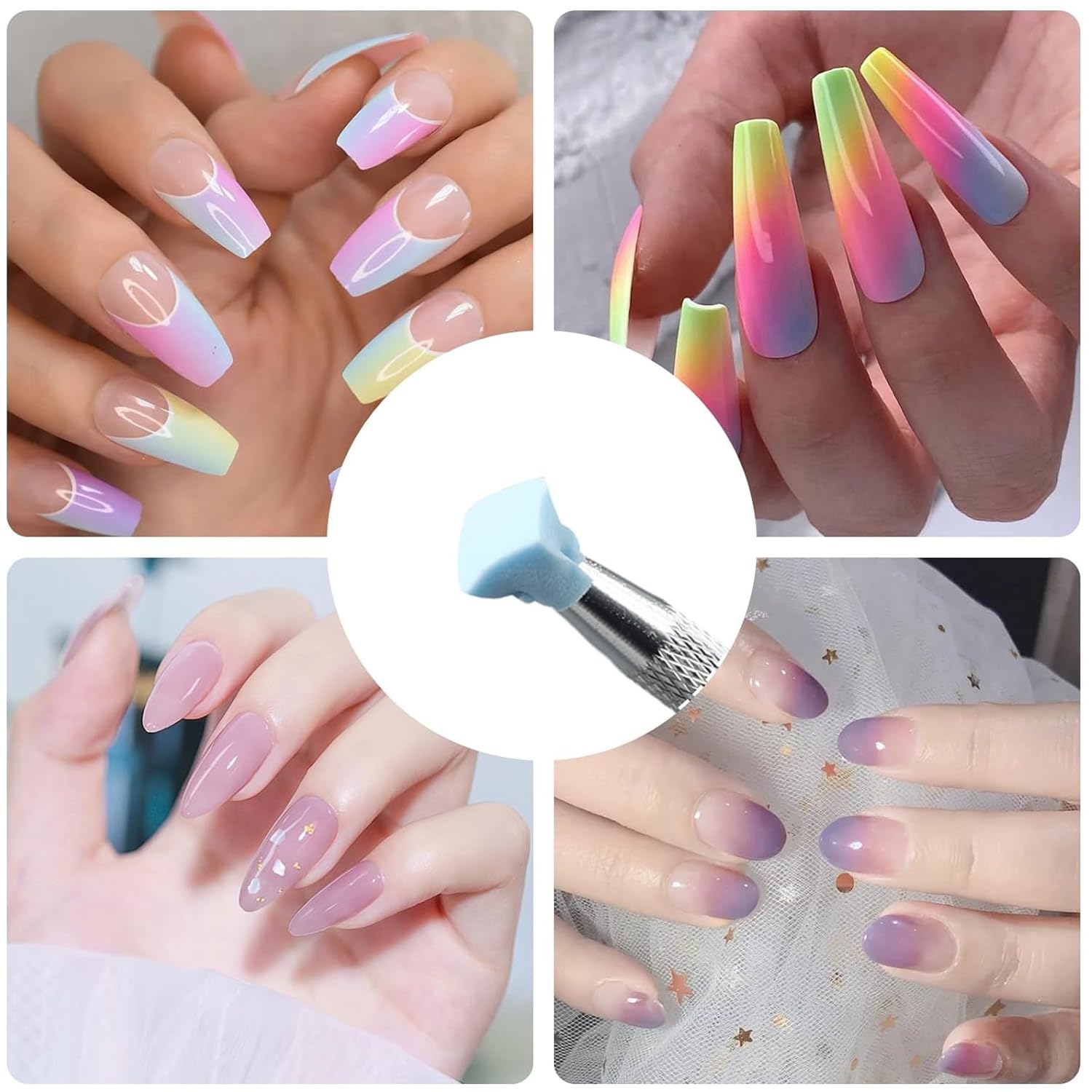 MAYCREATE Nail Sponges for Ombre with Grabbing Pen and Storage Box | 100PCS DIY Gradient Tools