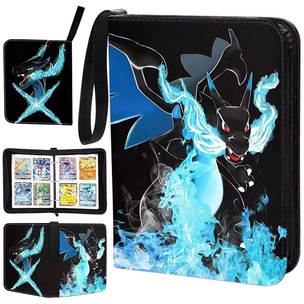 PATPAT® Poke-mon Game Card Bag for 400 Cards Trading Cards Mega Charizard X Cover Holder Organizer, Poke-mon Cards Collection Bag Game Cards Binder Case, Game Cards Case Gifts for Kids Boys Girls