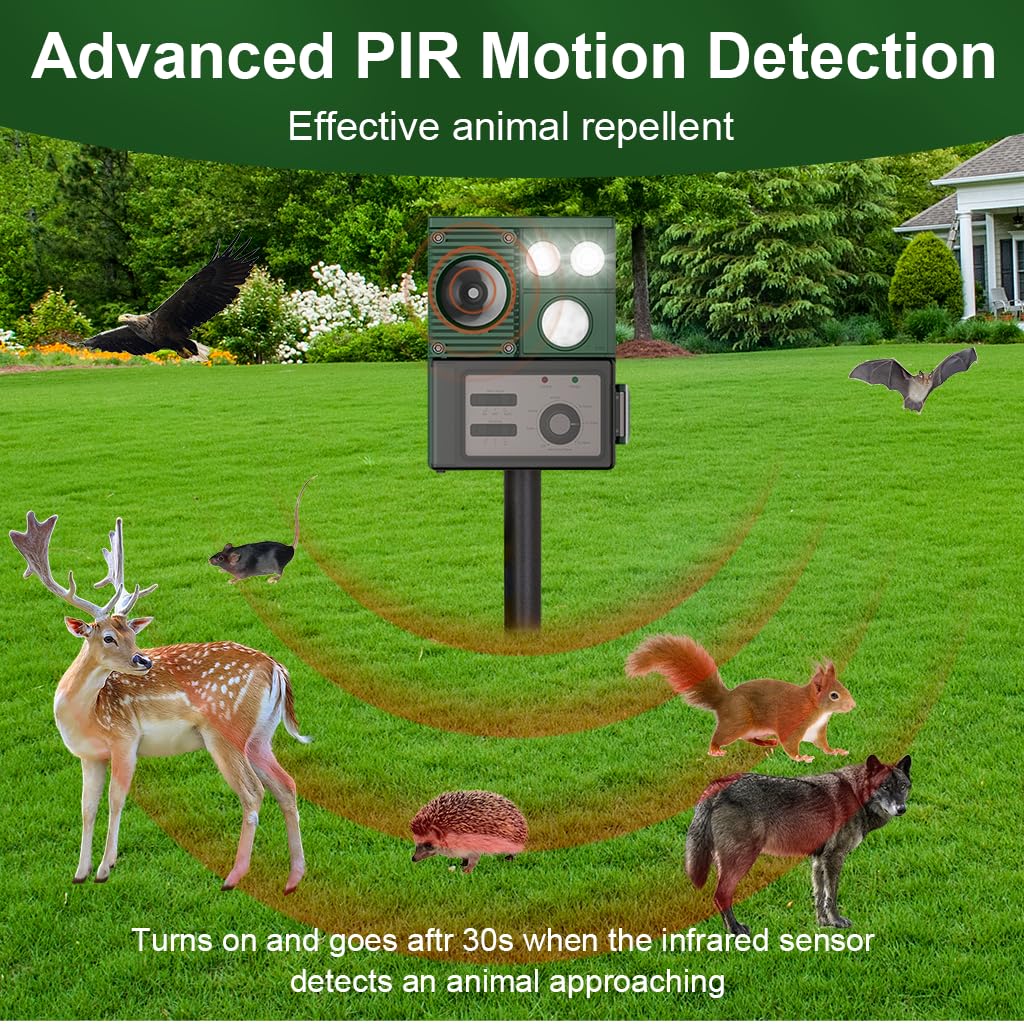 HASTHIP Solar Animal Repellent for Mice Rodents and Birds with IPX4 Waterproof Dual Alarm Mode