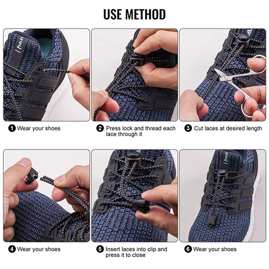 ELEPHANTBOAT Elastic Shoelaces for Sneakers and Boots with Adjustable Lock | 2 Pair Black