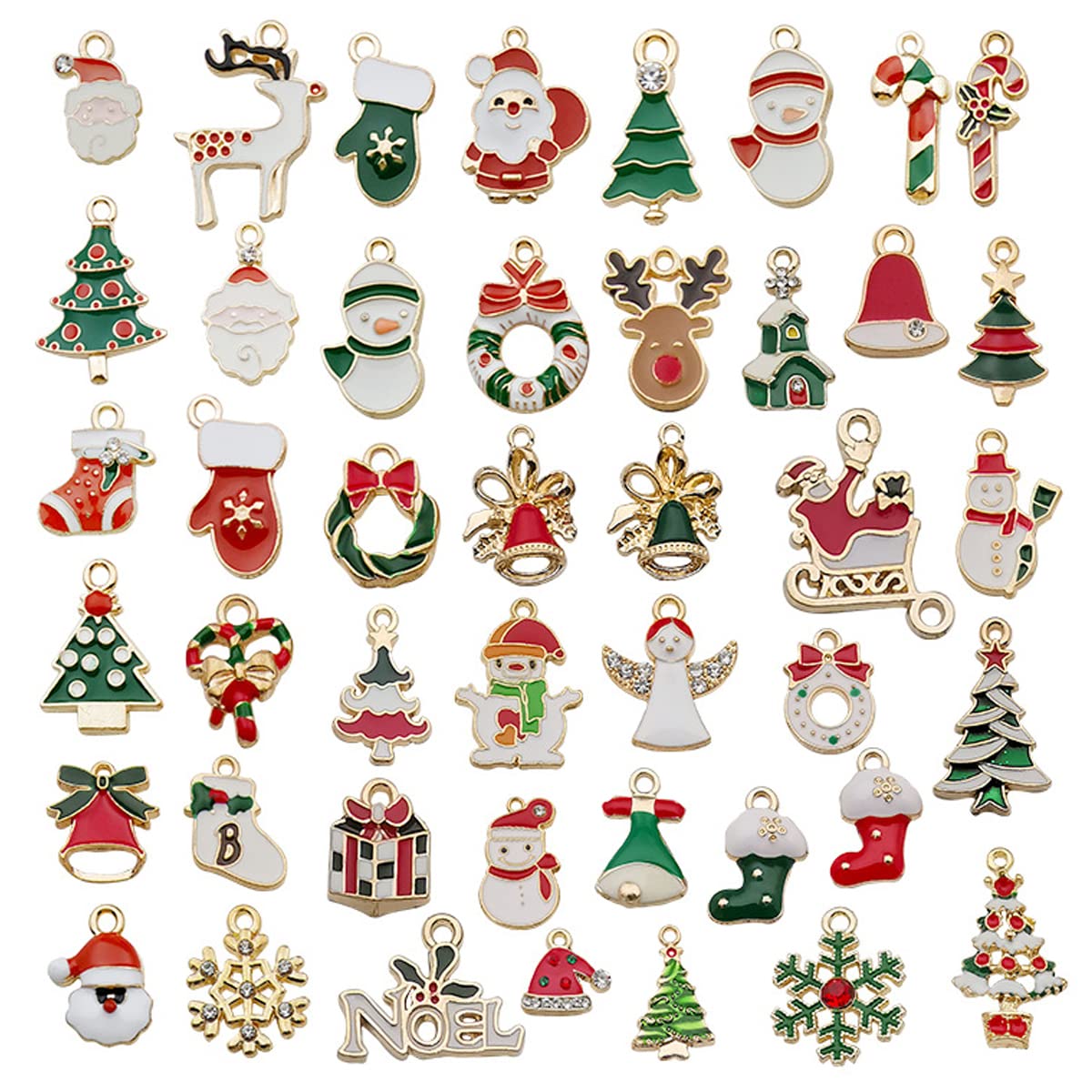 SANNIDHI® 50pcs Christmas Charms Pendants Kit Assorted Cartoon Gold Plated Enamel Pendant for Necklace Bracelet Jewelry Making Charms and DIY Crafting