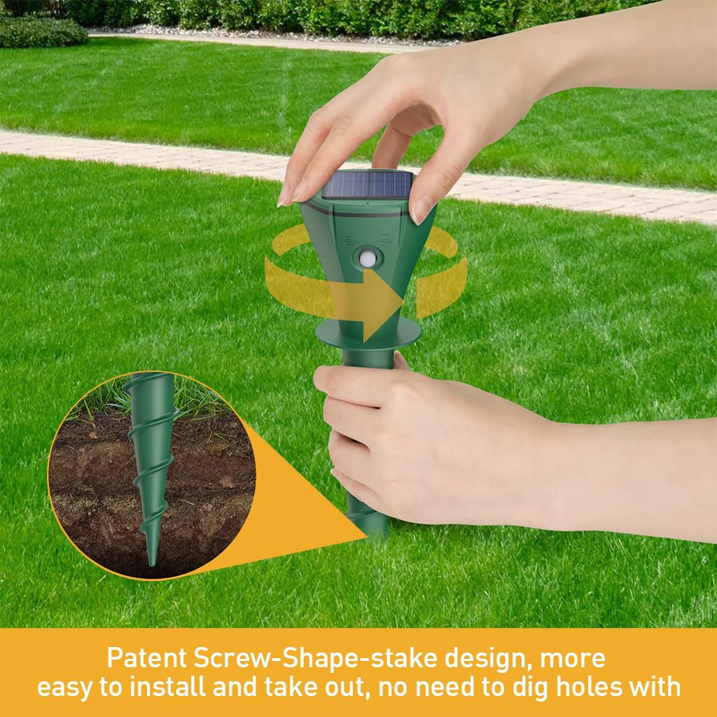 HASTHIP Ultrasonic Pest Repeller for Garden with Solar Power and 3 Frequency Modes | 2 Pcs Set