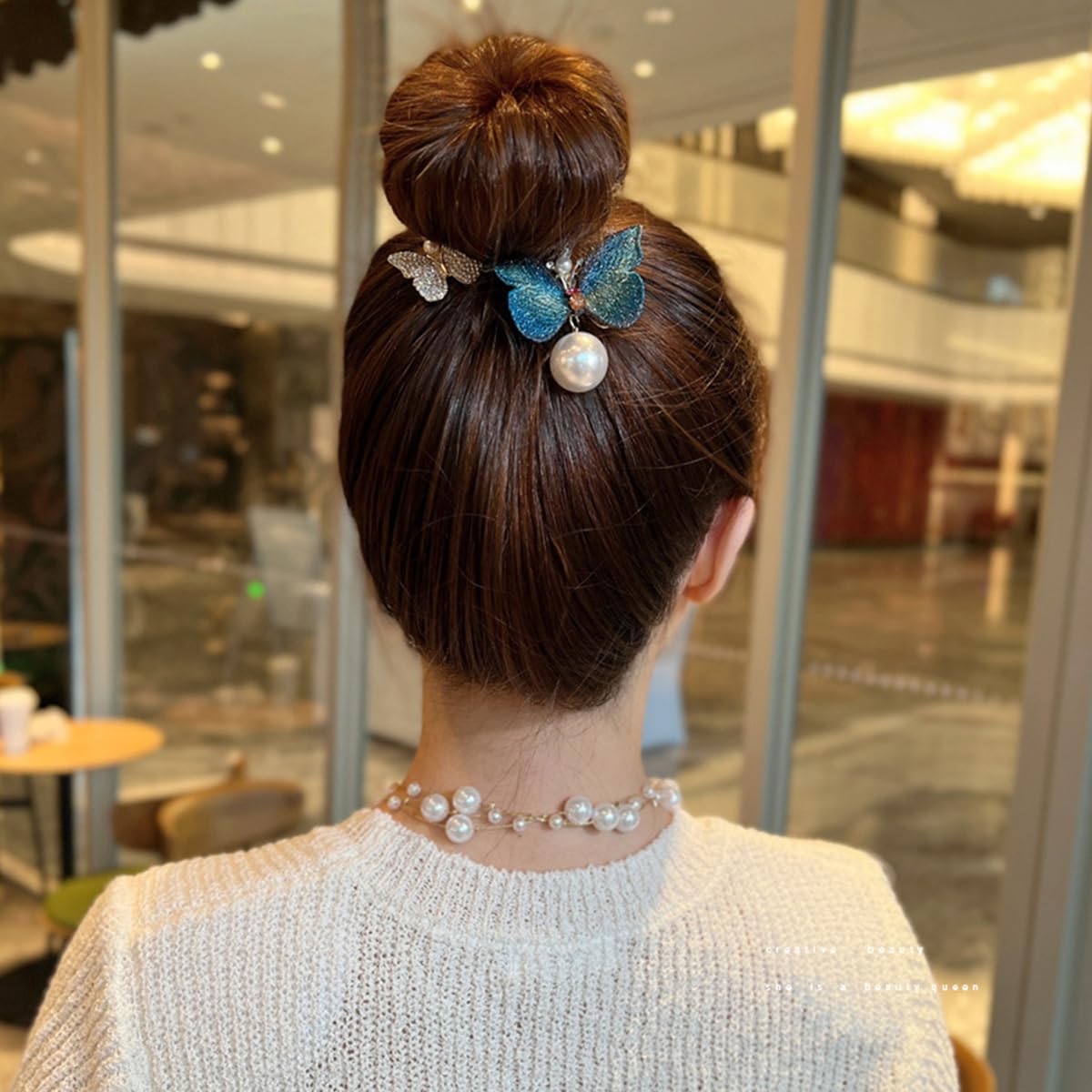 Venzina Bow Clips for Women featuring Butterfly Design with Pearl Charm | Ideal for Wedding and Daily Hair Buns