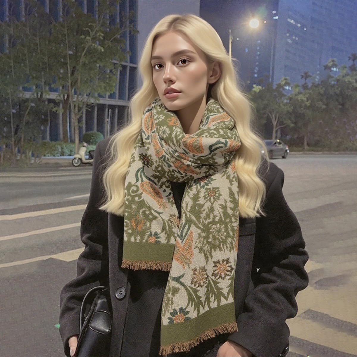SANNIDHI Winter Shawl Wrap for Women with 65x185cm Size featuring Floral Print & Green Scarf Style