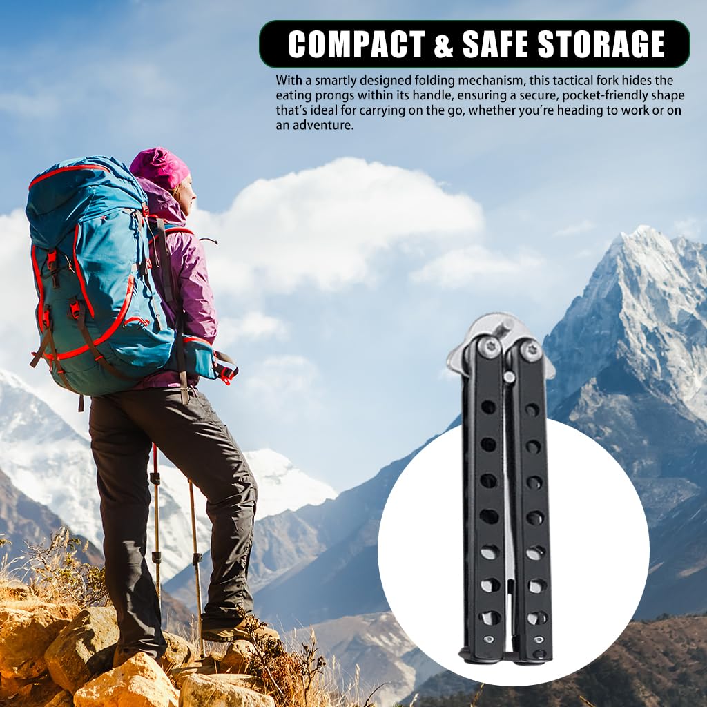 Proberos Balisong Fork for Camping and Travel featuring Folding Handle | Stainless Steel Cutlery