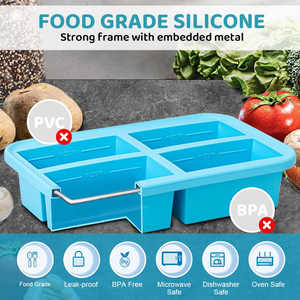Supvox Ice Cube Tray for Miso Soup and Curry Cubes with 125ml and 250ml Dual Scale Lines | Food Grade Silicone Mold with Semi Transparent Lid