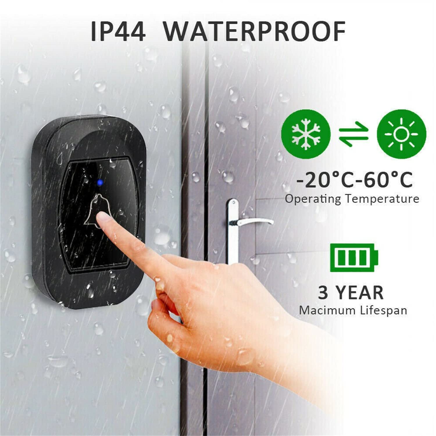 Supvox Door Bell for Home Electrical with Memory Function Wireless Door Bell Waterproof IP44 Ding Dong Bell with Large LCD Clock and Door Number Display Smart Door Bells 38 Ringtones 4 Level Volume