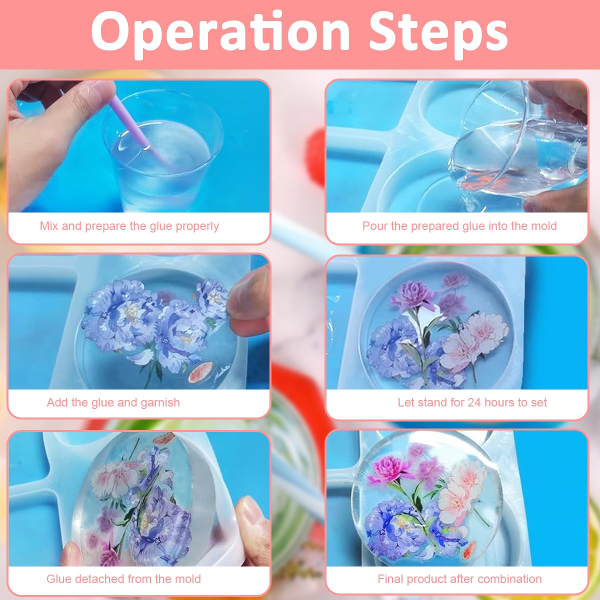 HASTHIP Coaster Molds for Epoxy Resin with 6 Cavities featuring Geometric Shapes | Silicone DIY Craft Kit