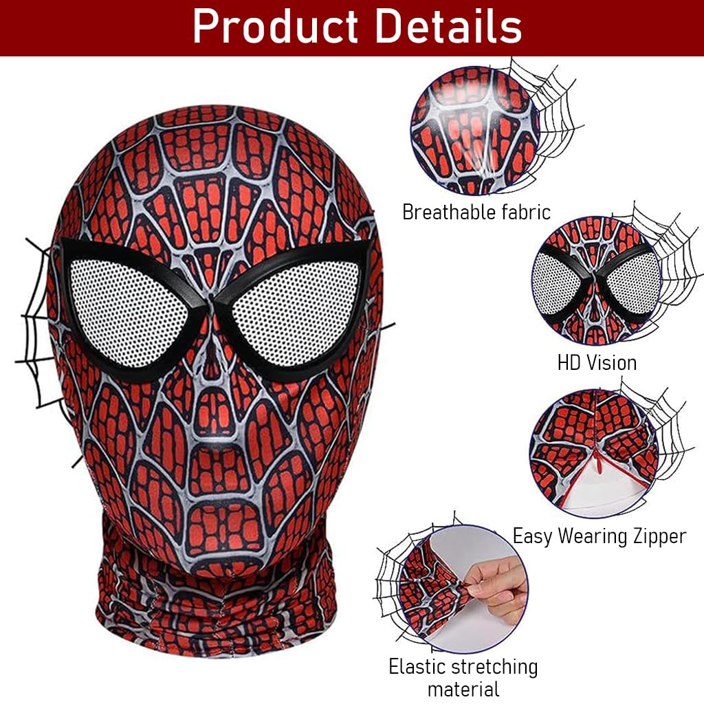 FANCYKU® 3D Spider-Man Mask, Spiderman Masks Spider Man Cosplay Costumes Superhero Lenses, Superhero Costume Mask for Adult Kids, Role Play Superhero Masks for Halloween Masquerade Cosplay (Dark Red)