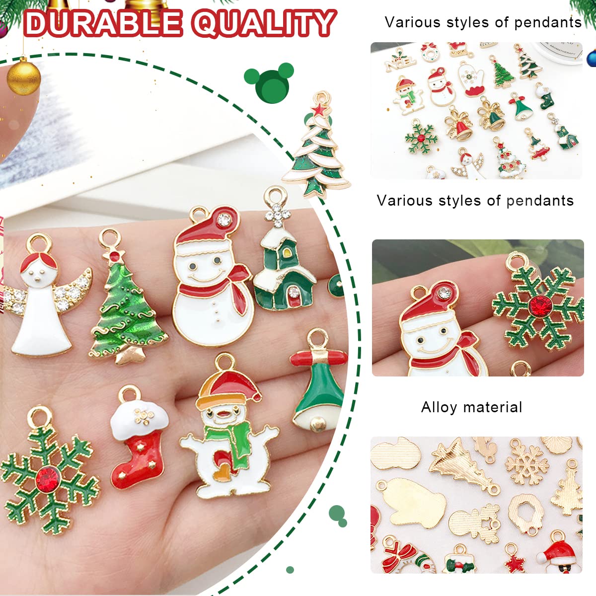 SANNIDHI® 50pcs Christmas Charms Pendants Kit Assorted Cartoon Gold Plated Enamel Pendant for Necklace Bracelet Jewelry Making Charms and DIY Crafting