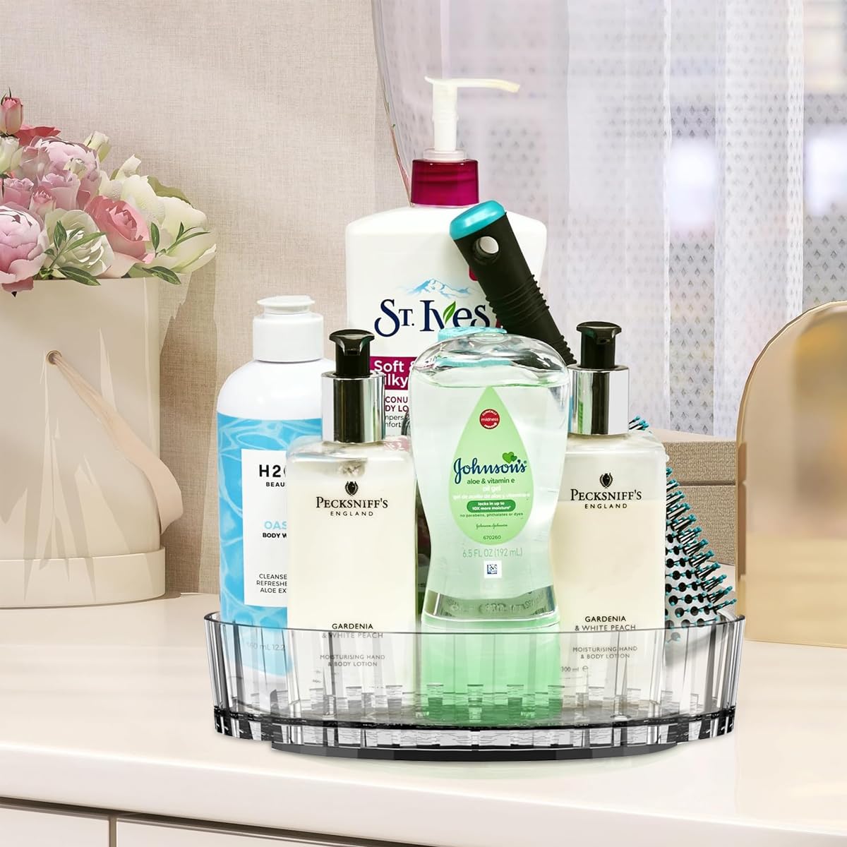 Supvox Spice Rack Turntable for Kitchen Cabinet with 360° Rotating Tray and Clear Plastic Design | 8.26 in Large Capacity Organizer