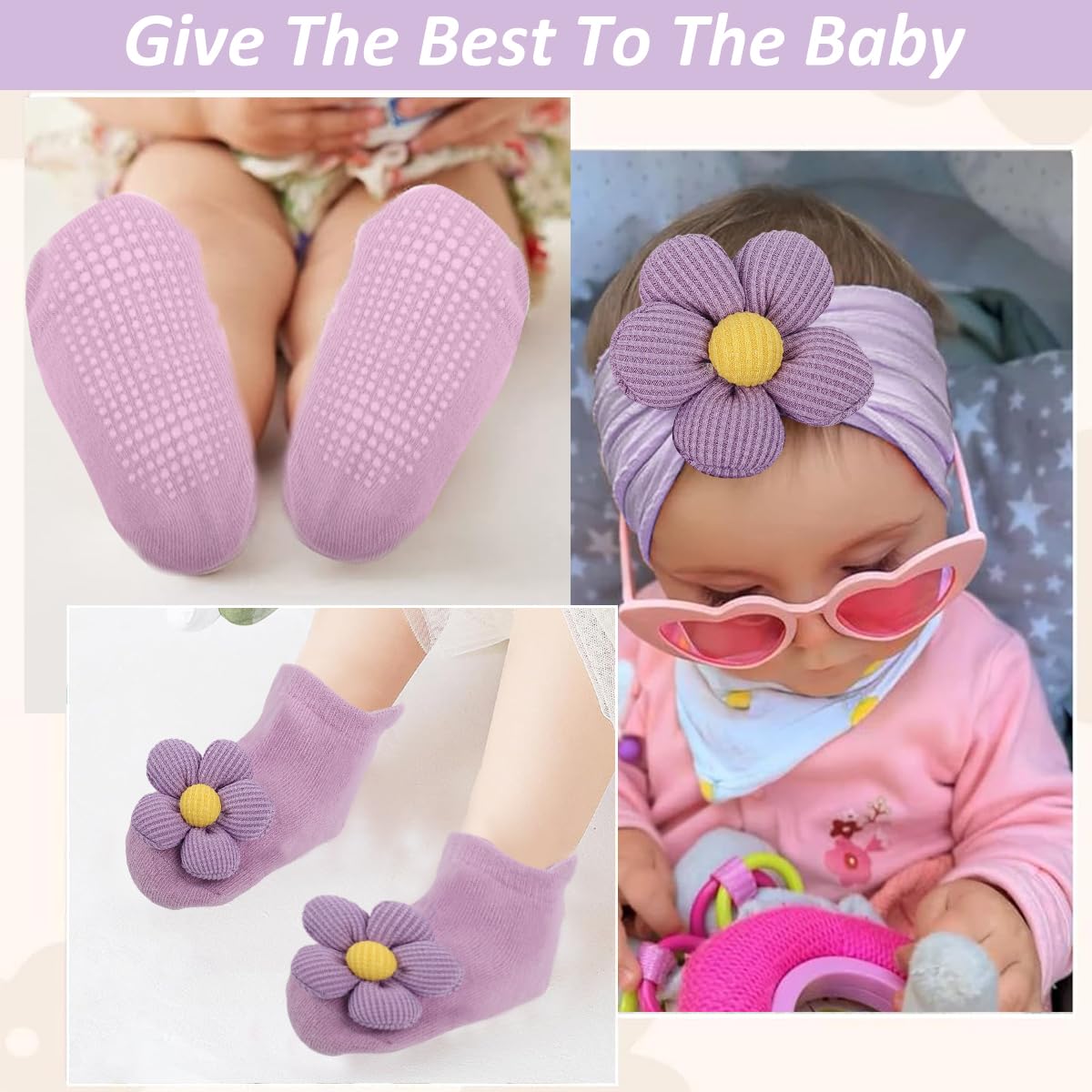 SNOWIE SOFT Flower Hair Bands and Socks Set for Baby Girls with Breathable Nylon | Ideal Baby Shower Gift