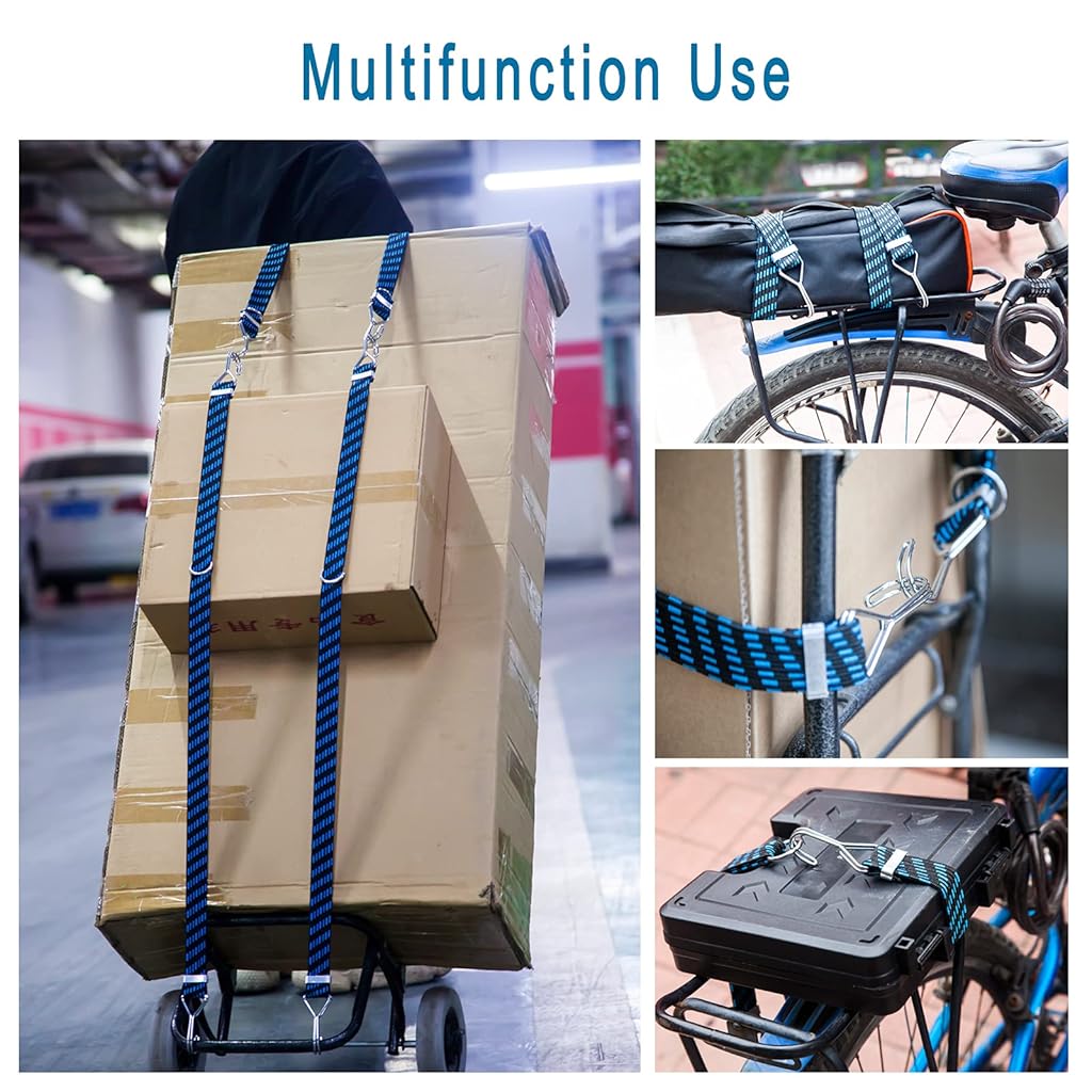 STHIRA® 8Pcs Luggage Strap for Motorcycle Bike with Metal Hooks 3.3ft High Elasticity Bungee Cord Elastic Rope for Cargo Travel Packaging