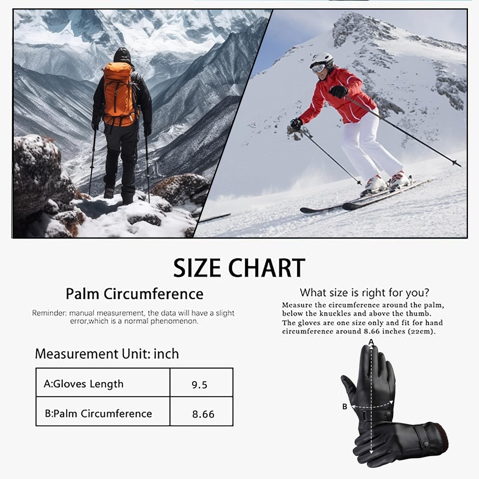 PROBEROS Winter Gloves for Men with Touchscreen Tips and Anti Slip Palm | PU Leather Thermal Liner