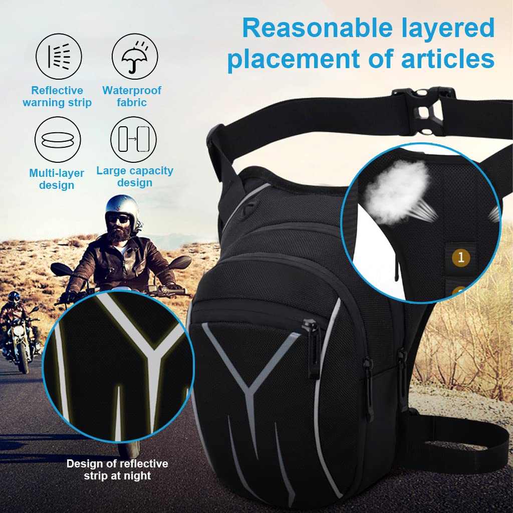 GUSTAVE Thigh Bag for Bikers with Quick Release Buckle and 10×16×20cm Multi Pockets | Waterproof Oxford for Outdoor Riding