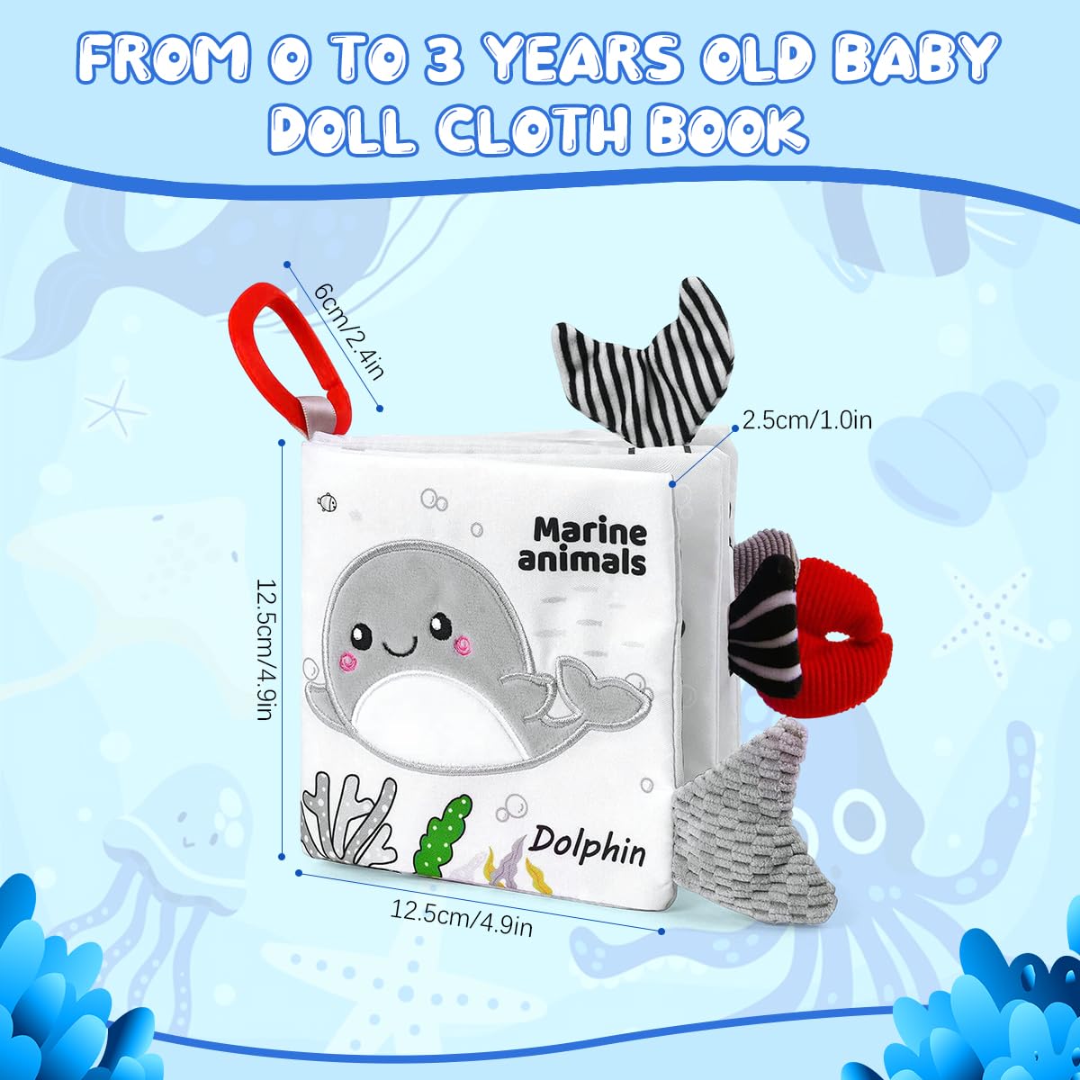 SNOWIE SOFT Dolphin Cloth Books for Babies with 3D Touch Feel Washable Non-Toxic 3PCS Set