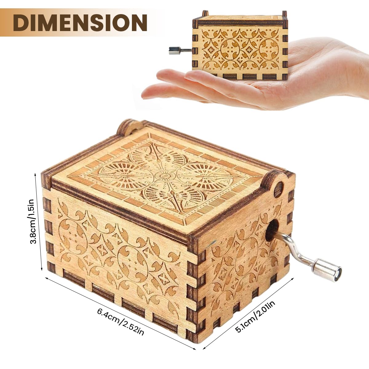PATPAT Retro Wooden Hand Crank Music Box for Birthday Gift with Flip-up Lid | Nostalgic Floral Engraving