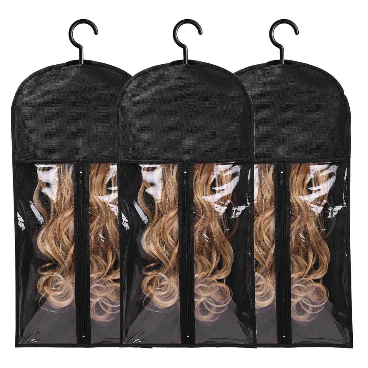 MAYCREATE Hair Extension Carrier Bag for Travel and Storage featuring Clear PVC Zip-up Design 60x29cm | Includes Hanger