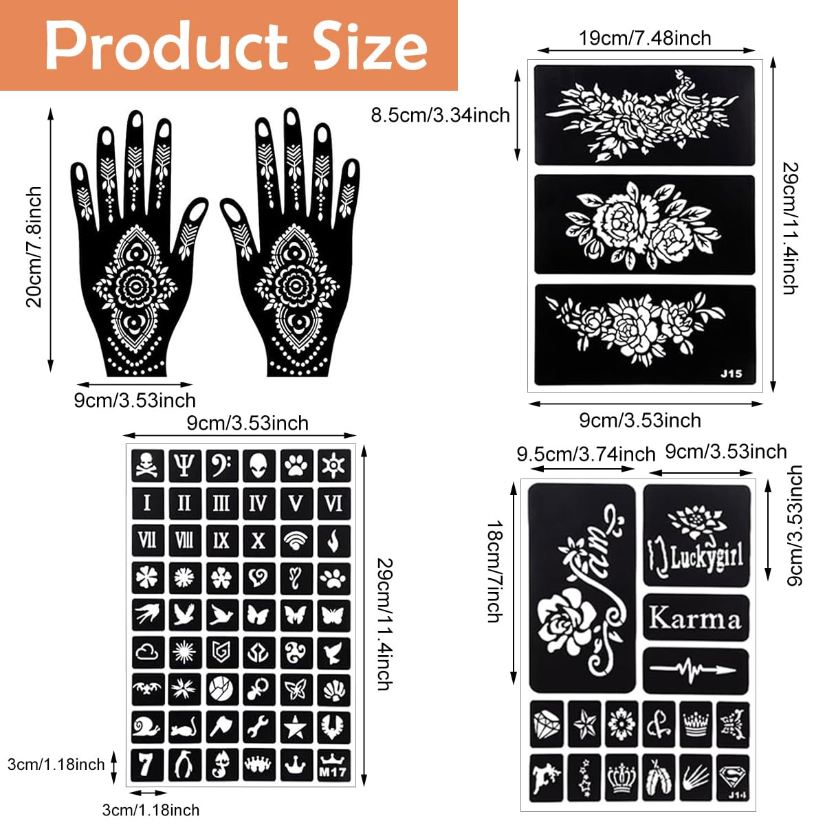 MAYCREATE Henna Tattoo Stencil Stickers for Hands and Body featuring 14 Sheets | Skin Safe for Women and Girls