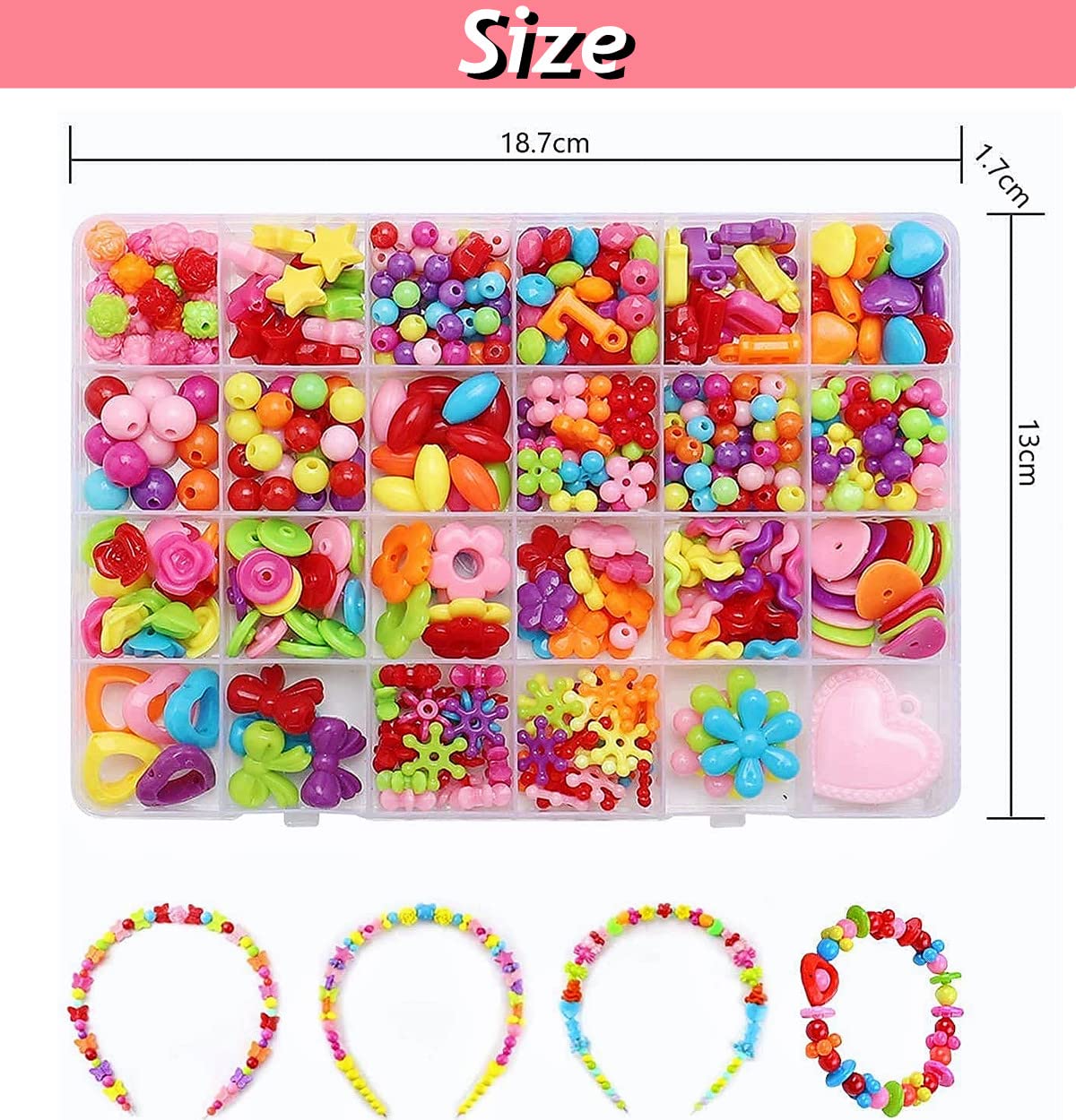 PATPAT  Jewelry Making Kit,Girl DIY Bracelet Set,Fun and Colorful Beads,Children's Self-Made Necklace and Hair Band Ring, Birthday Gift, Suitable for Children Over Three Years Old (Pink), Acrylic