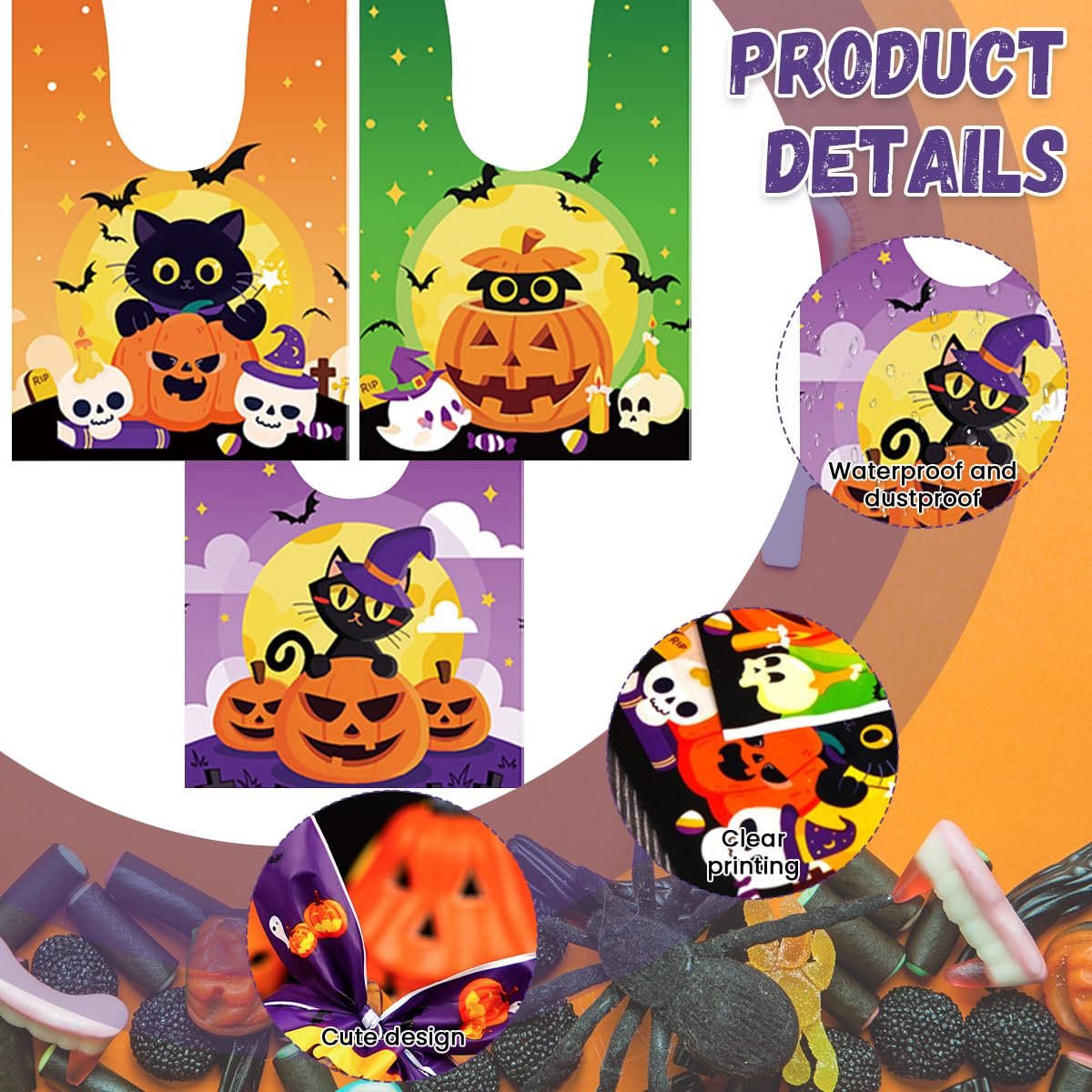 HASTHIP Halloween Treat Bags for Party Favors with Bunny Ear Closure 50Pcs 14x23cm EVA