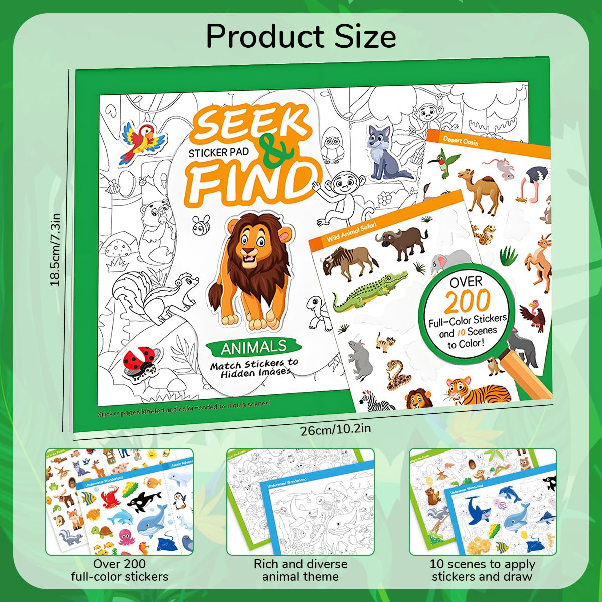 PATPAT Cartoon Jungle Animal Sticker Book for Kids with Seek and Find Pages | Educational Fun