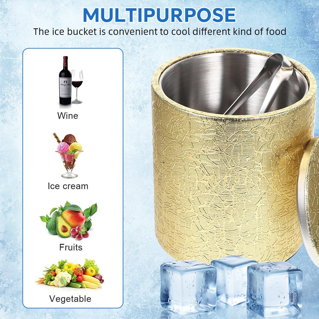 Supvox Ice Bucket for Parties and Home Bars with Lid and Filter | Double Wall Stainless Steel and PU Leather Design