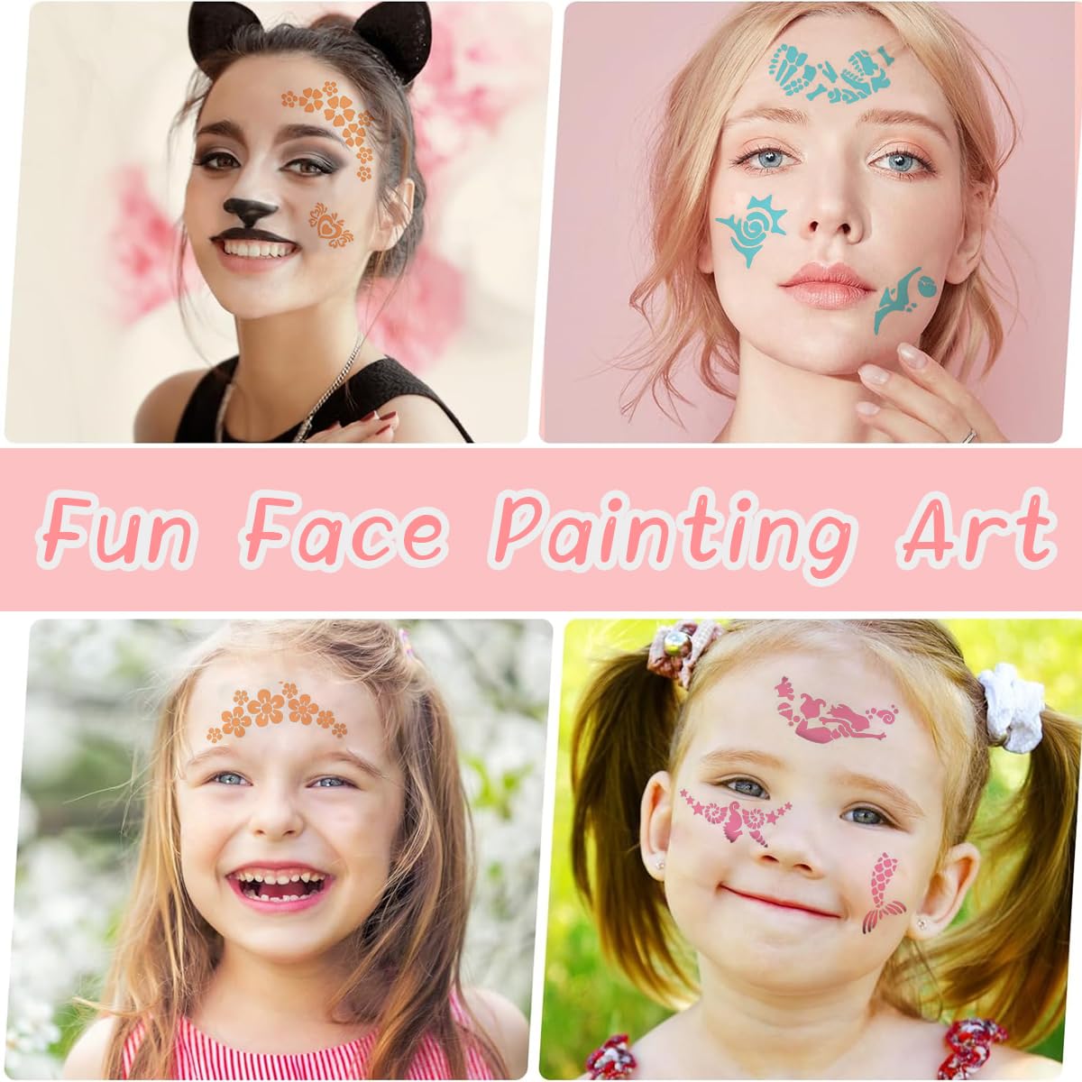 MAYCREATE Face Paint Stencils for Party and Halloween Makeup with 10 Plastic Sheets | Mermaid Butterfly and Mandala Designs