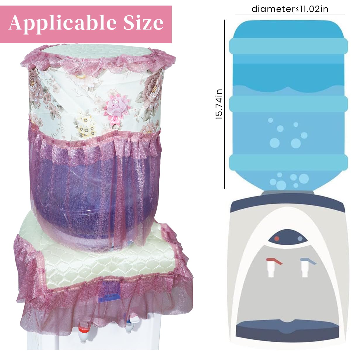 HASTHIP Water Dispenser Cover Set for 20L Gallon with Dual Protection and Lace Design | Floral Embroidery Dustproof Covers