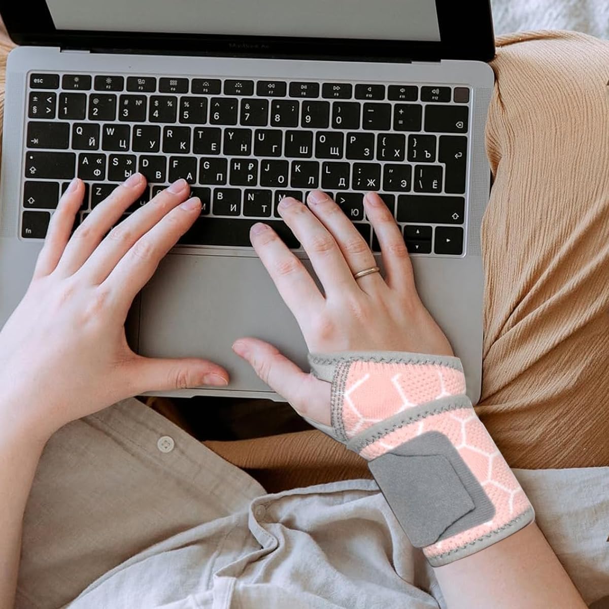 HANNEA Wrist Brace for Carpal Tunnel and Fitness featuring Thumb Loop and Adjustable Strap | Pink Polyester Support for Both Hands