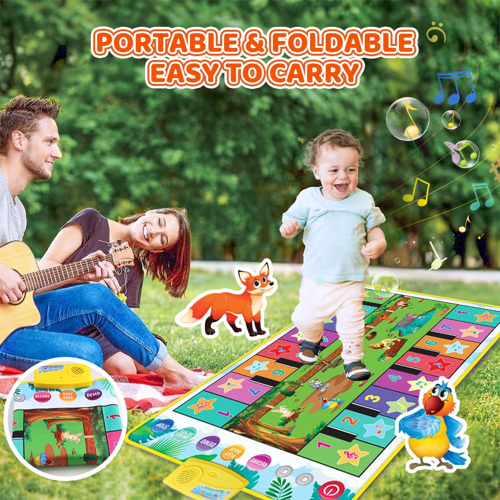 PATPAT Piano Mat for Kids with 16 Keys and 8 Instrument Sounds featuring Dual Row Design | 36 x 24 in Foldable Musical Floor Toy for Early Learning