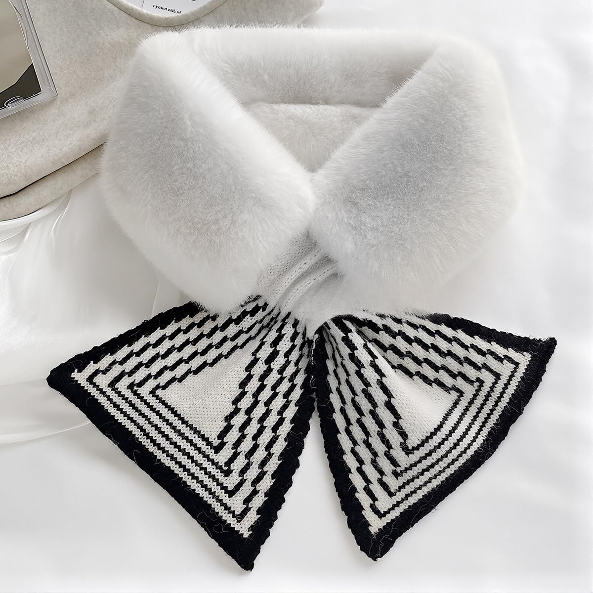 SANNIDHI Thermal Fake Collar Winter Scarf for Women with Plush Faux Fur and Front Tie | Soft Neck Warmer for Cold Weather