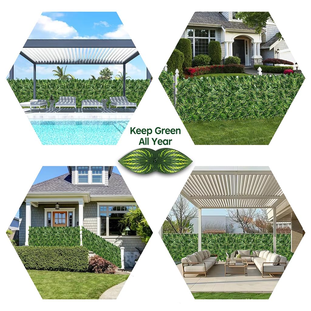 ZIBUYU Artificial Leaves Mat for Wall and Balcony Decoration 1m x 3m Dark Green | Easy to Install Privacy Fence Panel