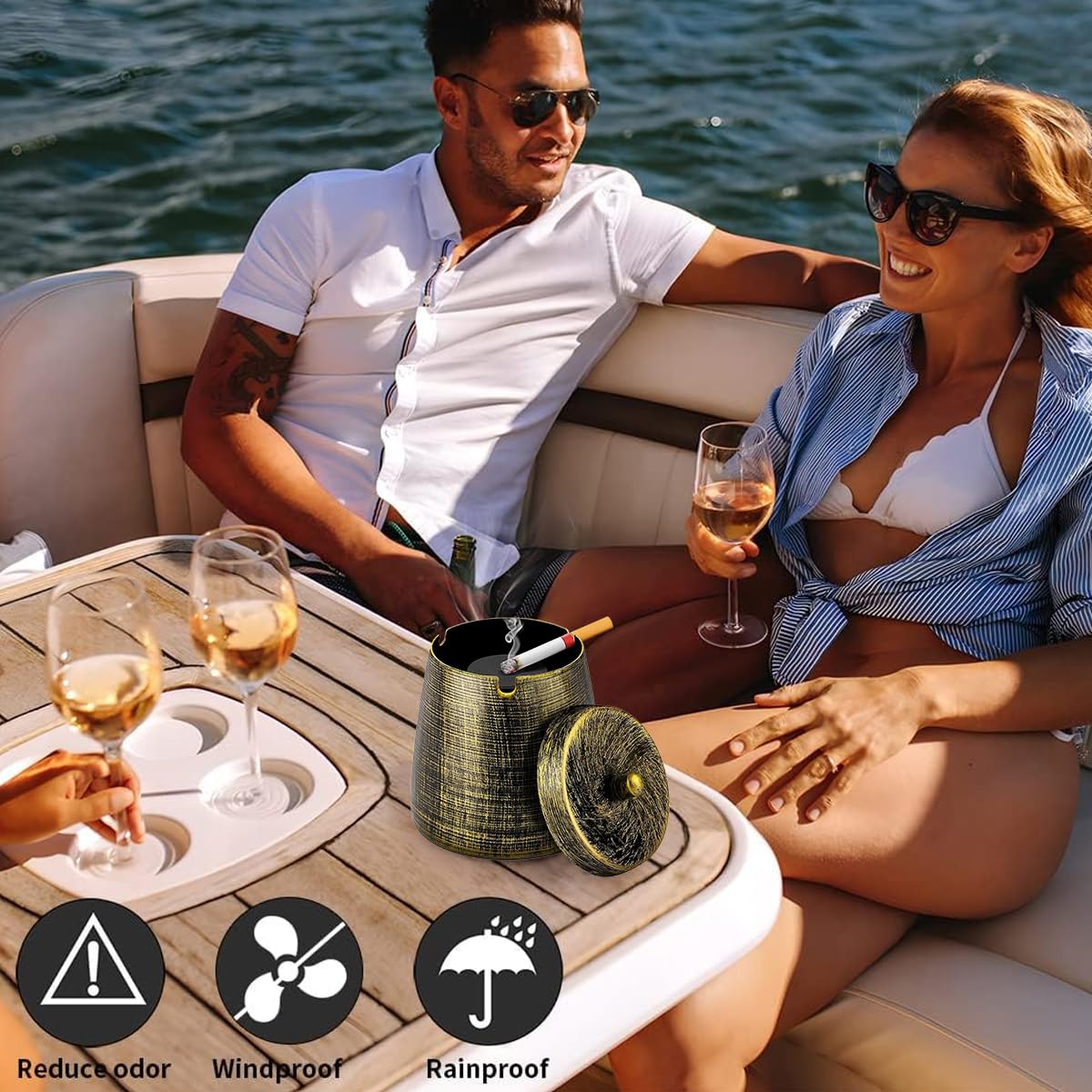 HASTHIP Ashtray for Cigarette with Lid for Car and Home featuring 11x11 cm Metal Design | Smoke Control and Detachable Pillar