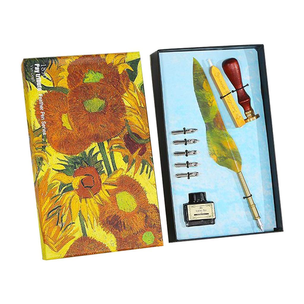 HASTHIP Quill Pen Ink Wax Seal Stamp Gift Set with 15ml Ink and 5 Nibs | Antique Feather Writing Kit