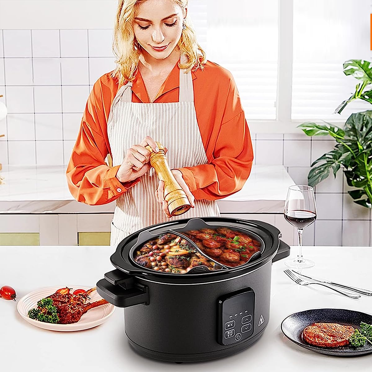 Supvox Silicone Crock Pot Liners for 6–8 Qt Slow Cookers with Dual Grid Design | Reusable Grey Insert