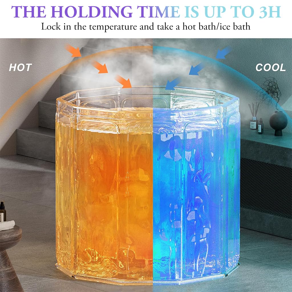 HANNEA Folding Bath Tub for Adults with Alloy Support Bars and 27.5 in PVC Design | Ice Bath and Warm Soak