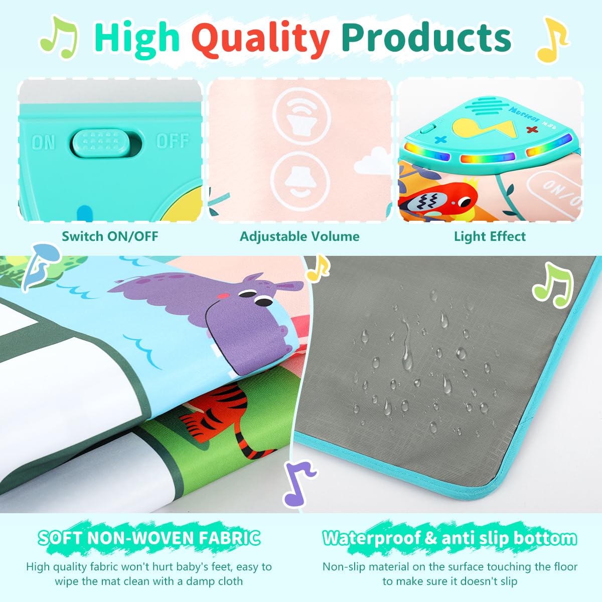 PATPAT Piano Keyboard Musical Mat for Kids 43.3x14.2in with 10 Sounds | Educational Toy