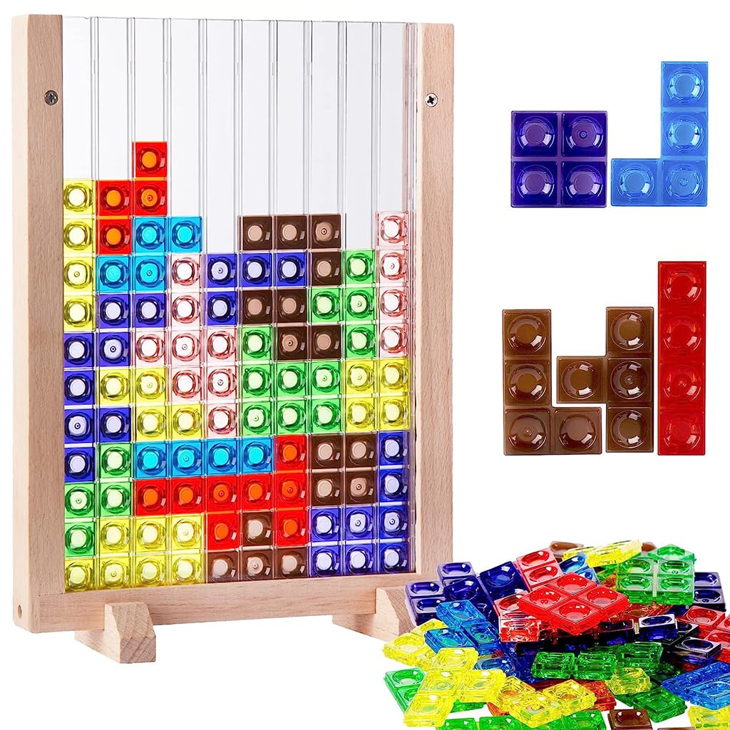 PATPAT Tetris Puzzle Game Toy for Kids with 40 Colorful Wooden Blocks | Educational Brain Teaser