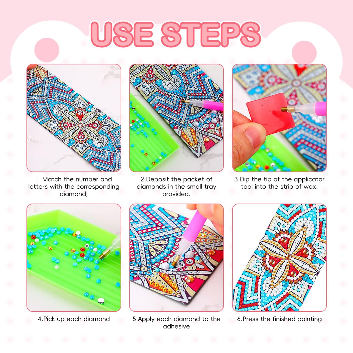 OFIFO Mandala Diamond Painting Bookmark for DIY Craft with Leather and Tassel Finish 7.87x2.17 in | Relaxing 5D Art Kit for Adults