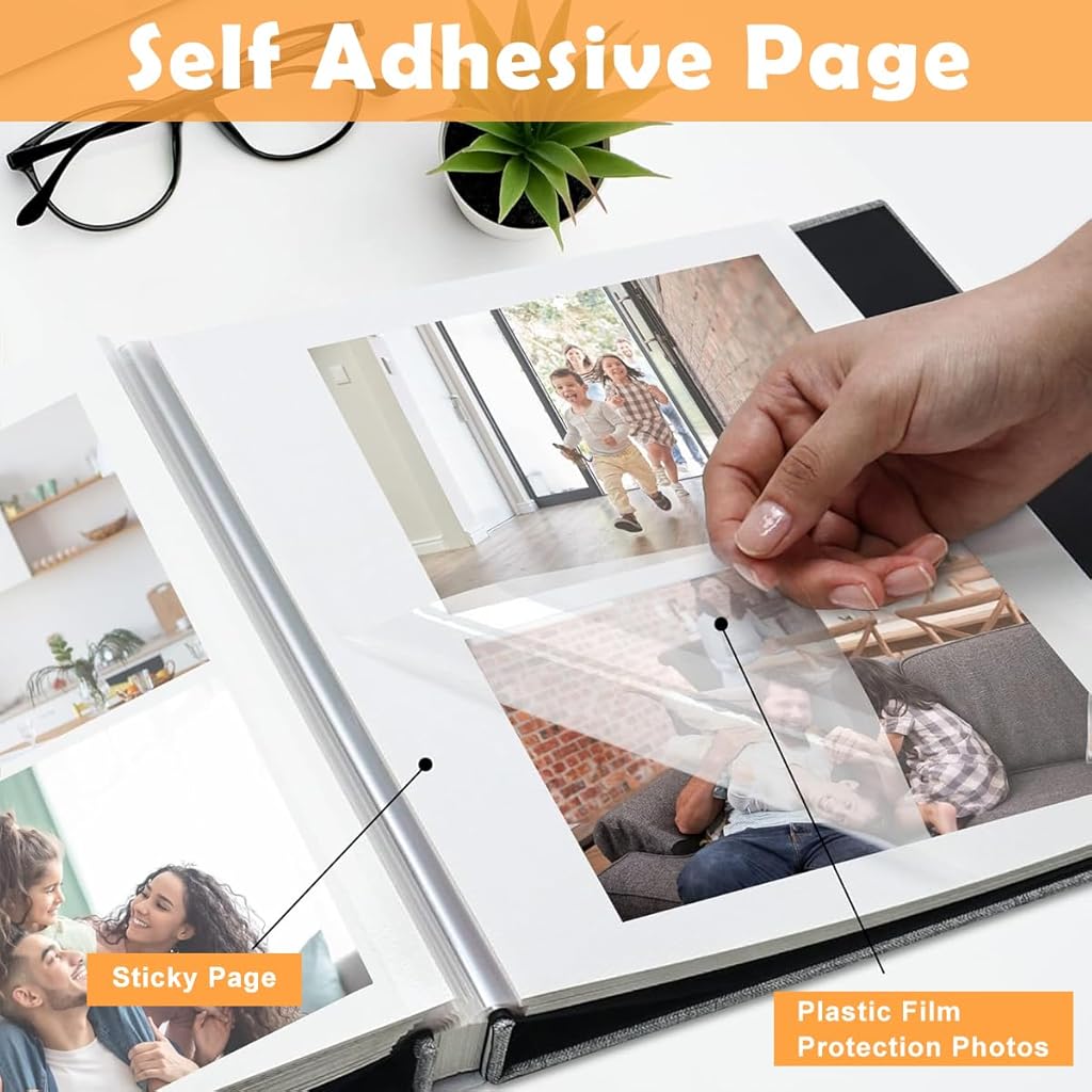 HASTHIP Photo Album - Self Adhesive Scrapbook Album for 4x6 5x7 8x10 Pictures, Linen Cover with 40 Pages DIY Photo Book, Birthday Gifts for Women Mom Family Baby Wedding Travel (11.5