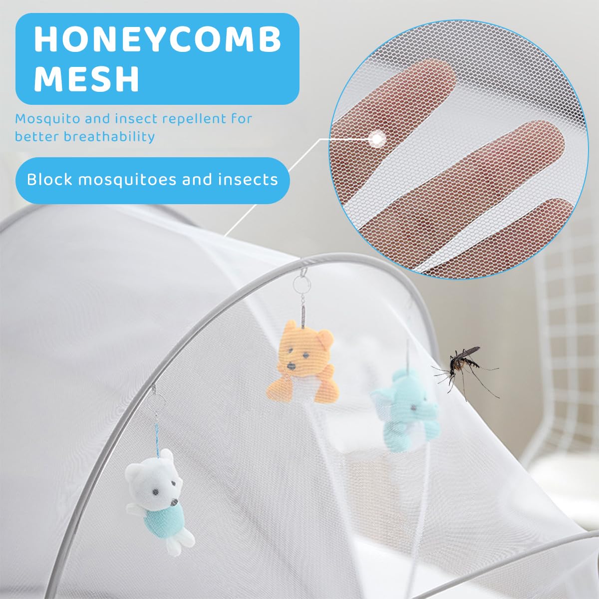SNOWIE SOFT Foldable Mosquito Net for Babies with Arching Top 125x65x60cm in Grey | Travel Ready Crib Canopy