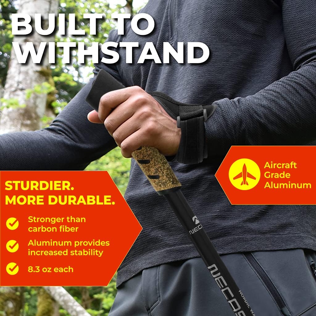 Proberos Trekking Poles for Hiking featuring Ergonomic Left and Right Straps 53 in Aluminum Alloy | Anti Slip Cork Handle Design