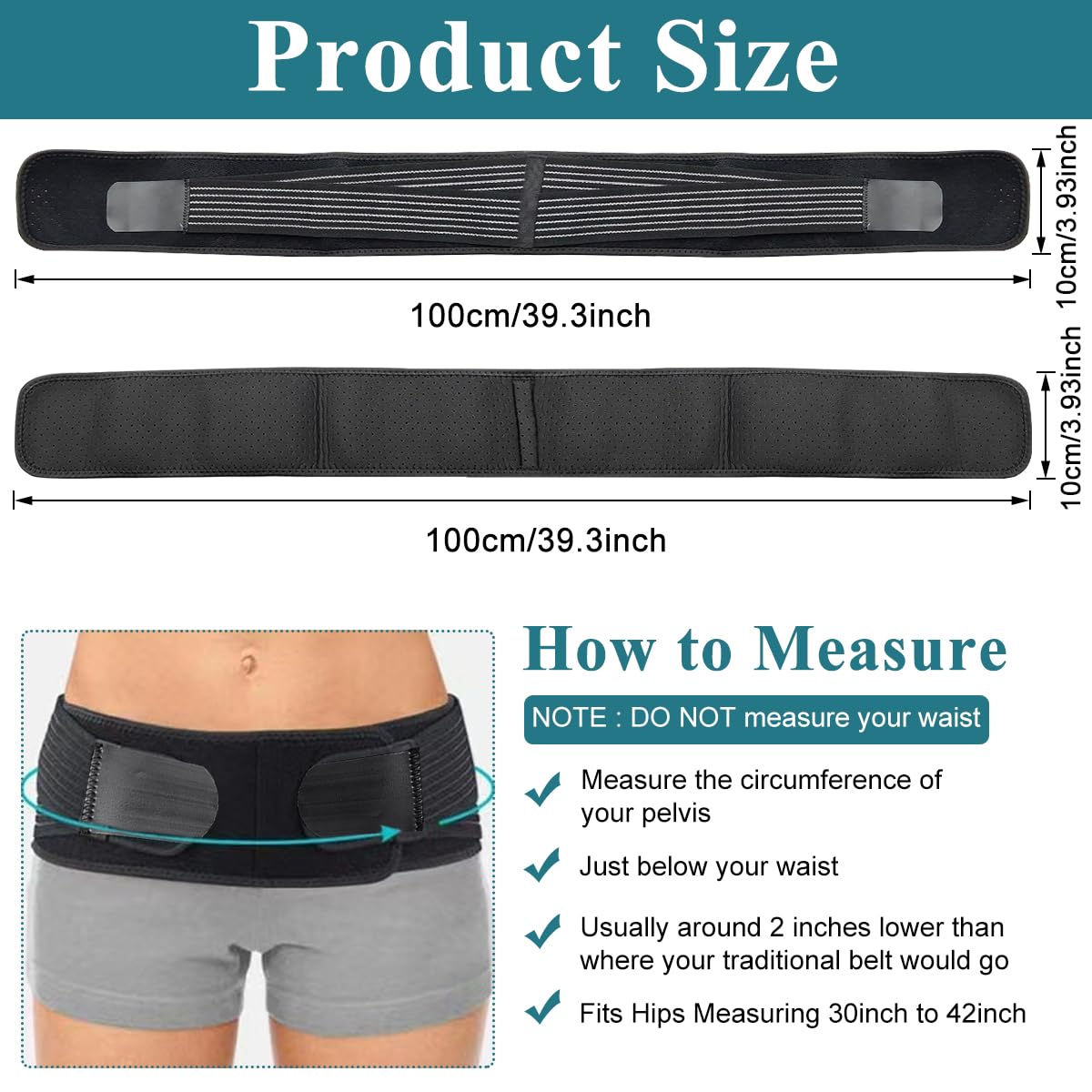 HANNEA Women Pelvic Support Belt for Postpartum Relief with Neoprene and Velcro Fit | Size M 32–42 in