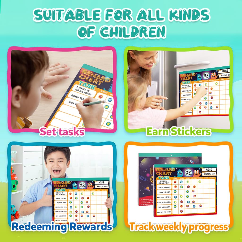 PATPAT® Reward Chart Kids Daily Self-discipline Reward Chart with 27 Sheet Custom Behavior Self-Checking Table and 2280 Color Reward Stickers Magnetic Good Habit Cultivation Calendar for Kids Room