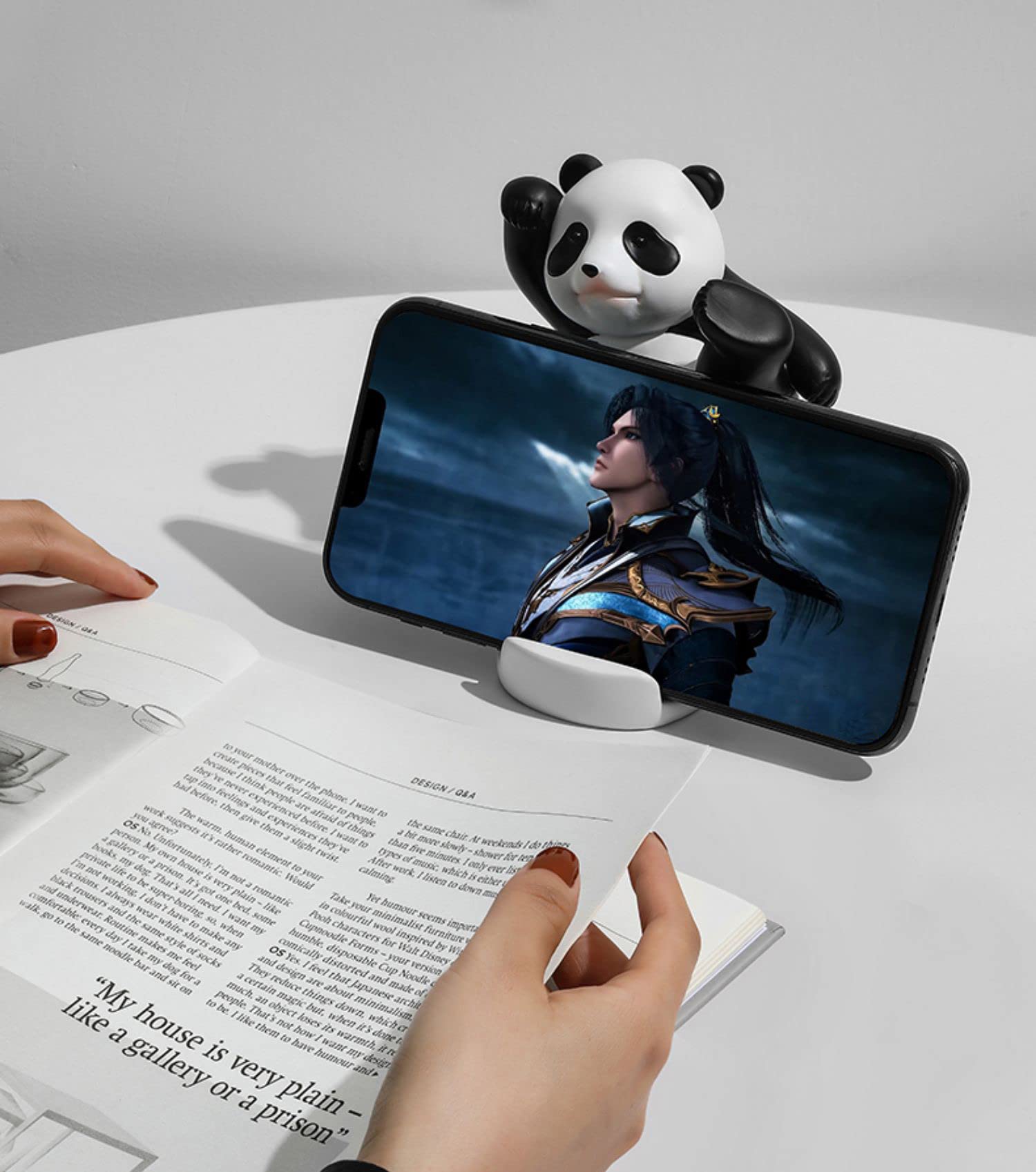 ZIBUYU Phone Stand for Desk Featuring Resin Panda Figurines | Cute 2PCS Home Decor Holder