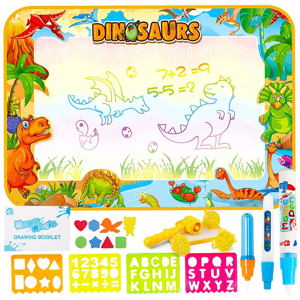 [Second-hand]PATPAT@ Water Doodle Mat 100 * 75CM Large Water Drawing Mat, Drawing Painting Mat with Water Doodle Pens Drawing Painting Stencils, Educational Toy Toddlers (Sage 3)