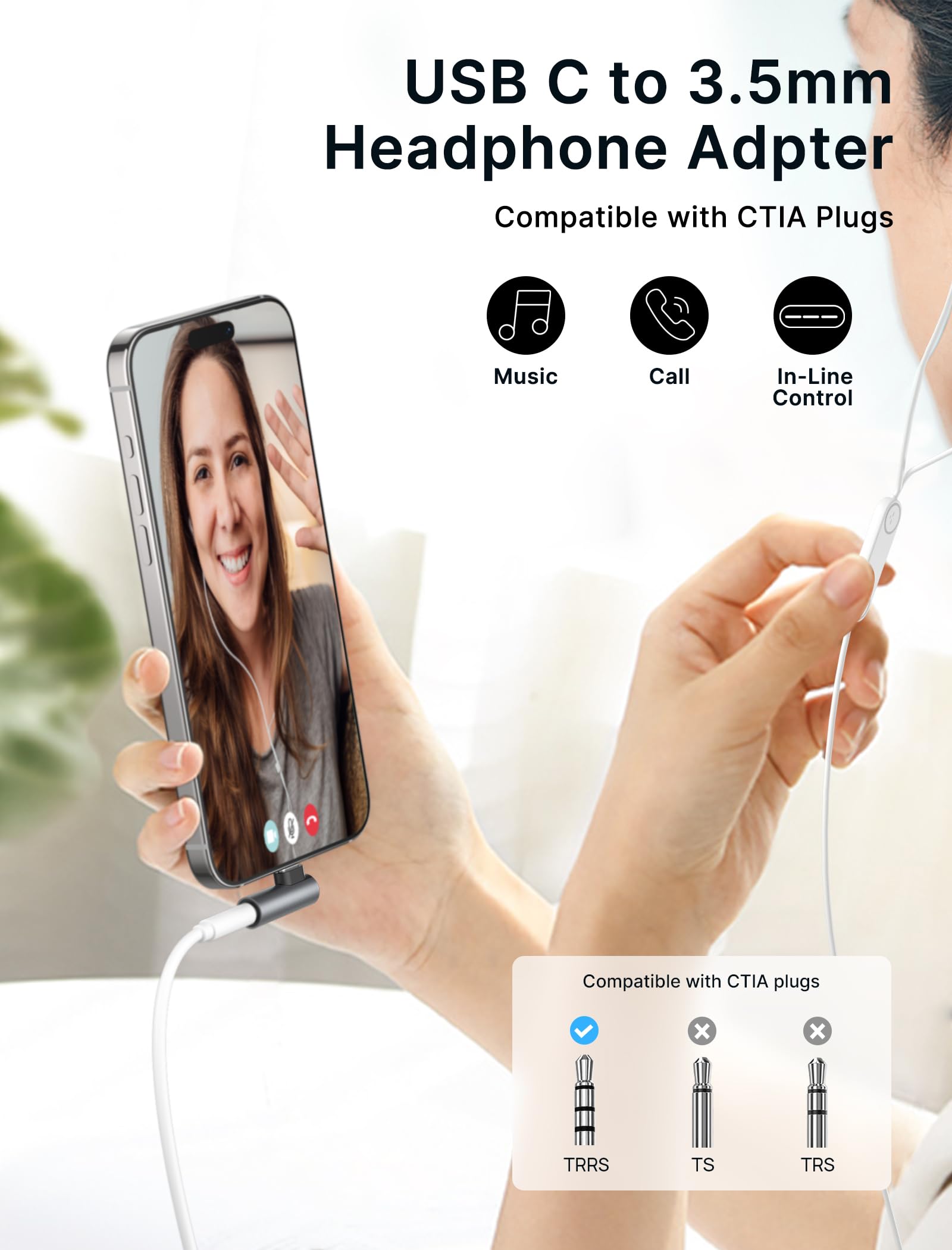 JSAUX USB C to 3.5mm Audio Adapter with 24bit 96kHz DAC Chip for Galaxy S24 and iPad Pro | Plug and Play Design