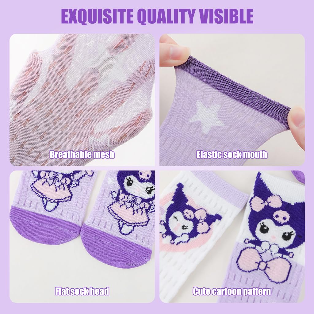 SANNIDHI Stockings for Girls featuring Kawaii Cartoon Design with 8.6 in Fit and Breathable Cotton